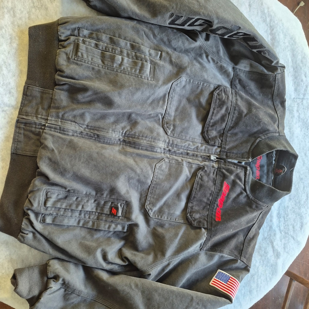 Black Bomber Jacket with American Flag Patch